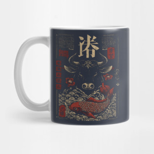 Taurus Zodiac Bull with Koi Motif Mug