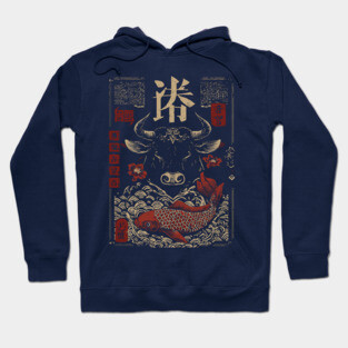Taurus Zodiac Bull with Koi Motif Hoodie
