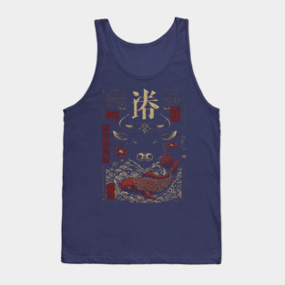 Taurus Zodiac Bull with Koi Motif Tank Top