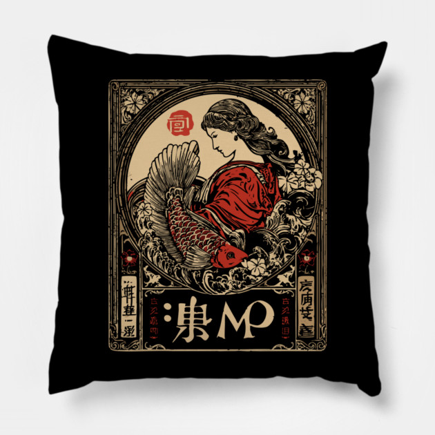 Virgo Maiden with Flowing Hair – Japanese Classic Style Pillow by TuncGK