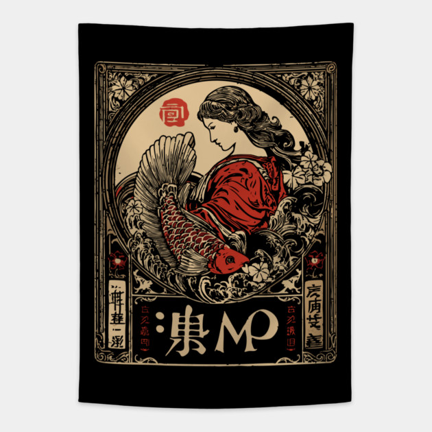 Virgo Maiden with Flowing Hair – Japanese Classic Style Tapestry by TuncGK