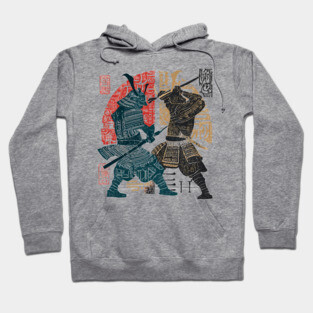 Abstract Samurai Duel in Retro Japanese Ink Style Hoodie