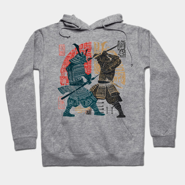 Abstract Samurai Duel in Retro Japanese Ink Style Hoodie by TuncGK