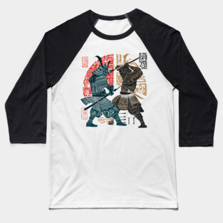 Abstract Samurai Duel in Retro Japanese Ink Style Baseball T-Shirt