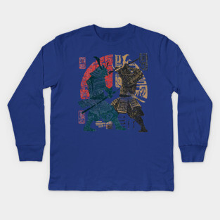 Abstract Samurai Duel in Retro Japanese Ink Style Kids Long Sleeve T-Shirt