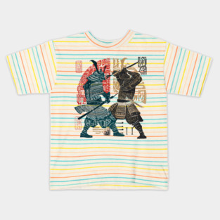 Abstract Samurai Duel in Retro Japanese Ink Style Kids T-Shirt
