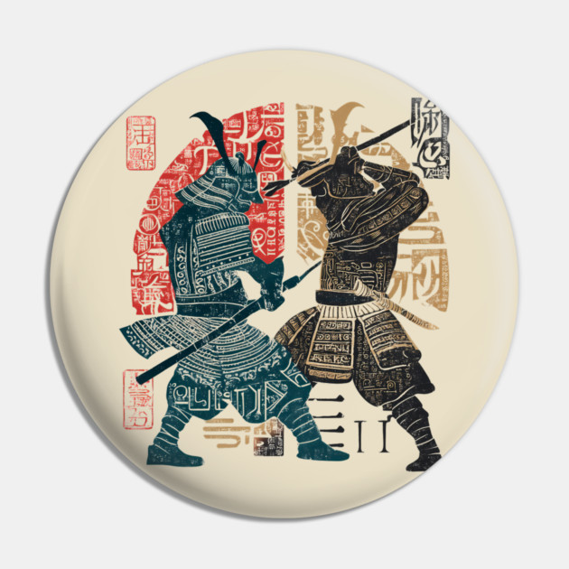Abstract Samurai Duel in Retro Japanese Ink Style Pin by TuncGK