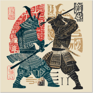 Abstract Samurai Duel in Retro Japanese Ink Style Posters and Art