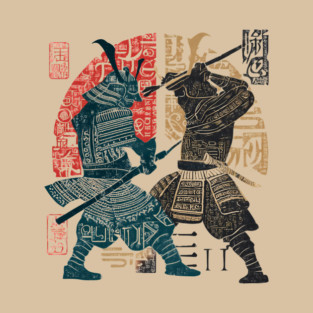 Abstract Samurai Duel in Retro Japanese Ink Style T-Shirt