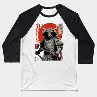Bull Warrior with Katana – Ukiyo-e Style Strength Baseball T-Shirt