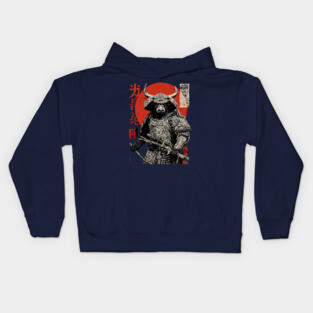 Bull Warrior with Katana – Ukiyo-e Style Strength Kids Hoodie