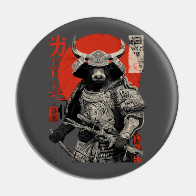 Bull Warrior with Katana – Ukiyo-e Style Strength Pin by TuncGK