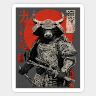 Bull Warrior with Katana – Ukiyo-e Style Strength Sticker