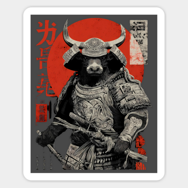 Bull Warrior with Katana – Ukiyo-e Style Strength Magnet by TuncGK