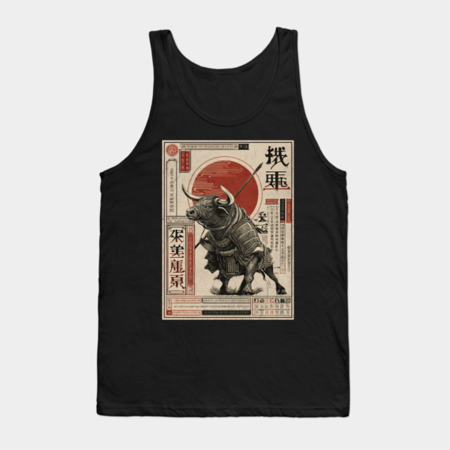 Lone Bull Ronin in Traditional Japanese Ink Tank Top by TuncGK