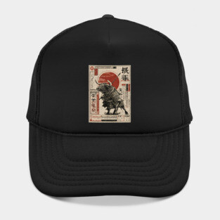 Lone Bull Ronin in Traditional Japanese Ink Hat