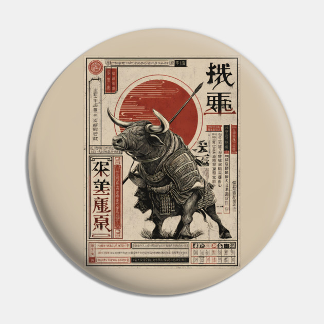 Lone Bull Ronin in Traditional Japanese Ink Pin by TuncGK