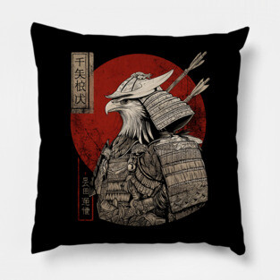Eagle Samurai Warrior in Ukiyo-e Style Pillow