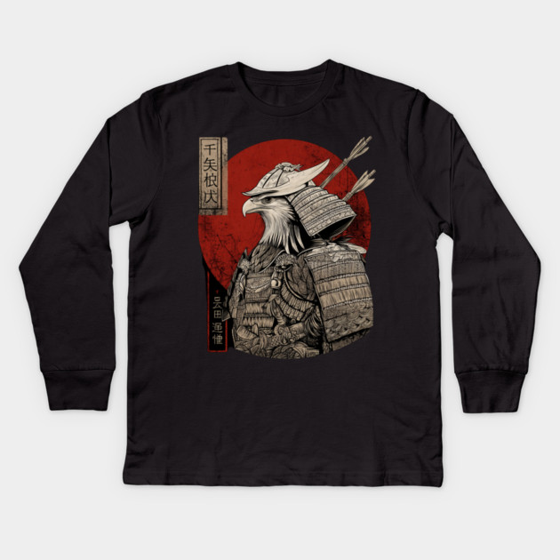 Eagle Samurai Warrior in Ukiyo-e Style Kids Long Sleeve T-Shirt by TuncGK
