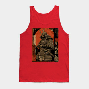 Faceless Samurai in Deep Red Sumi-e Brush Style Tank Top