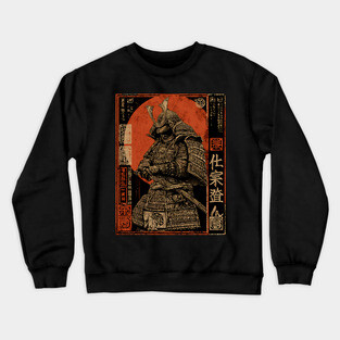Faceless Samurai in Deep Red Sumi-e Brush Style Crewneck Sweatshirt