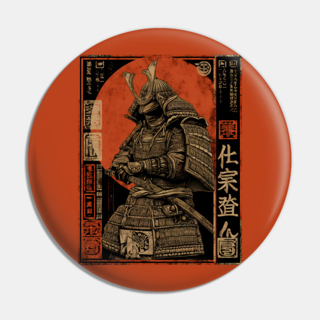 Faceless Samurai in Deep Red Sumi-e Brush Style Pin by TuncGK