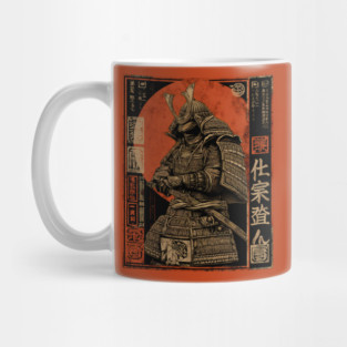 Faceless Samurai in Deep Red Sumi-e Brush Style Mug