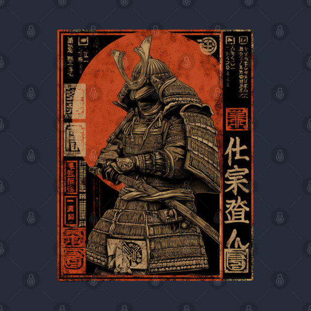 Faceless Samurai in Deep Red Sumi-e Brush Style by TuncGK