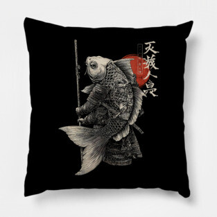 Fish Monk Warrior in Japanese Zen Brush Style Pillow