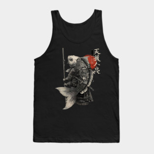 Fish Monk Warrior in Japanese Zen Brush Style Tank Top
