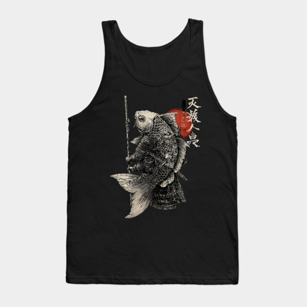 Fish Monk Warrior in Japanese Zen Brush Style Tank Top by TuncGK
