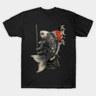Fish Monk Warrior in Japanese Zen Brush Style T-Shirt