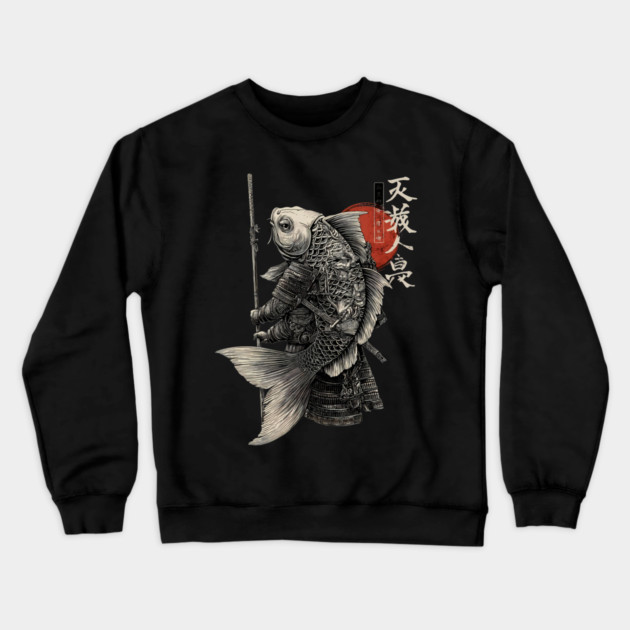 Fish Monk Warrior in Japanese Zen Brush Style Crewneck Sweatshirt by TuncGK