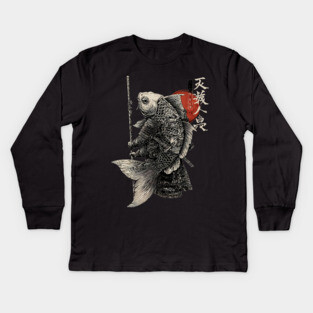 Fish Monk Warrior in Japanese Zen Brush Style Kids Long Sleeve T-Shirt
