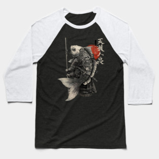 Fish Monk Warrior in Japanese Zen Brush Style Baseball T-Shirt