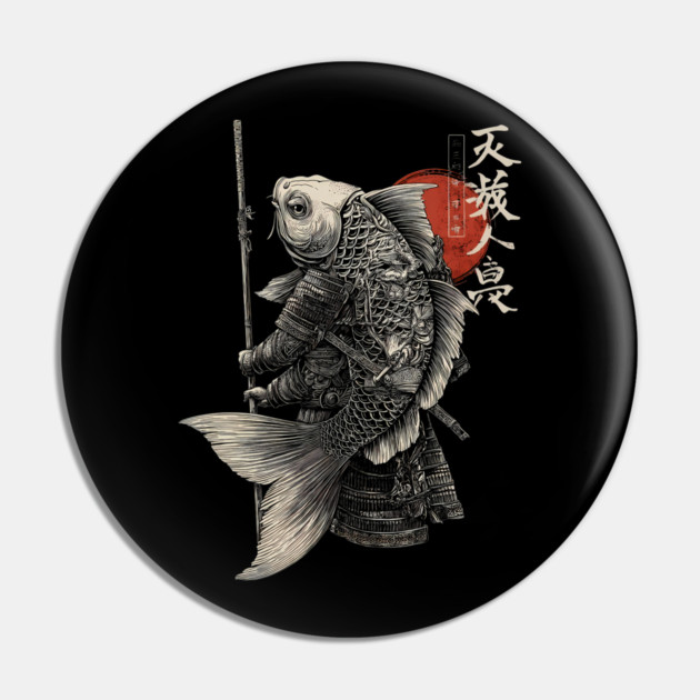 Fish Monk Warrior in Japanese Zen Brush Style Pin by TuncGK