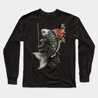 Fish Monk Warrior in Japanese Zen Brush Style Long Sleeve T-Shirt