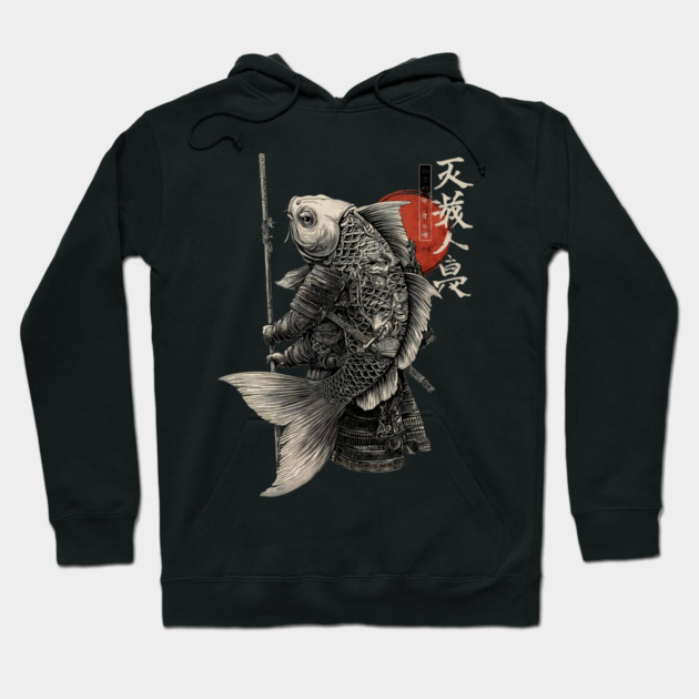 Fish Monk Warrior in Japanese Zen Brush Style Hoodie by TuncGK