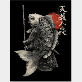 Fish Monk Warrior in Japanese Zen Brush Style Posters and Art