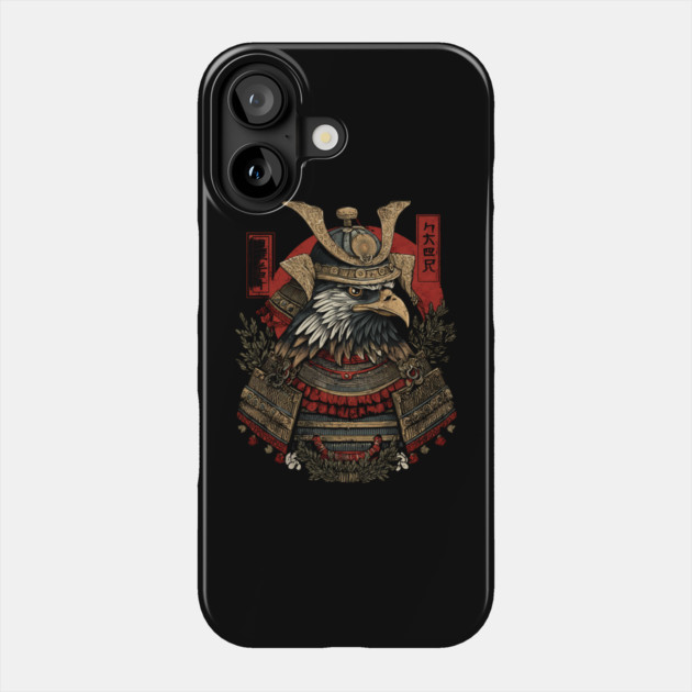Regal Hawk in Kabuto Armor – Japanese Brush Style Phone Case by TuncGK