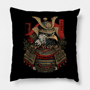 Regal Hawk in Kabuto Armor – Japanese Brush Style Pillow