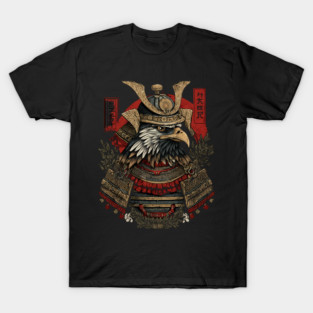 Regal Hawk in Kabuto Armor – Japanese Brush Style T-Shirt
