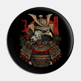 Regal Hawk in Kabuto Armor – Japanese Brush Style Pin