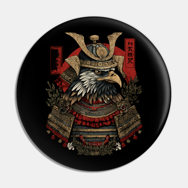 Regal Hawk in Kabuto Armor – Japanese Brush Style Pin by TuncGK