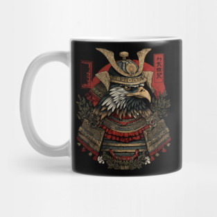 Regal Hawk in Kabuto Armor – Japanese Brush Style Mug