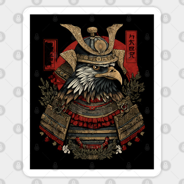 Regal Hawk in Kabuto Armor – Japanese Brush Style Sticker by TuncGK