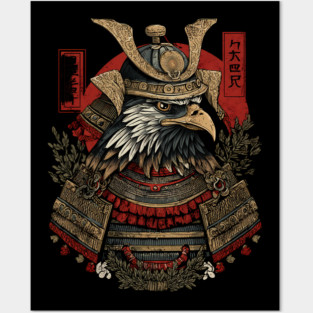 Regal Hawk in Kabuto Armor – Japanese Brush Style Posters and Art