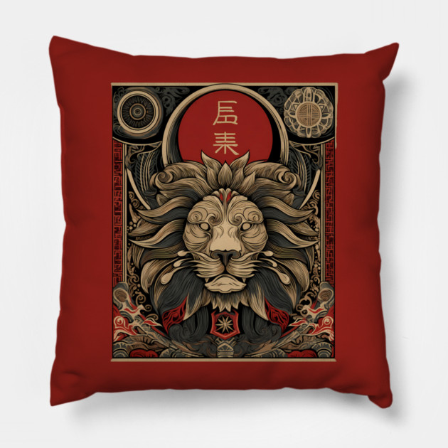 Lion Ronin – Wild Strength Meets Japanese Discipline Pillow by TuncGK