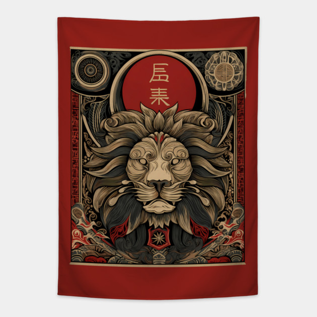 Lion Ronin – Wild Strength Meets Japanese Discipline Tapestry by TuncGK