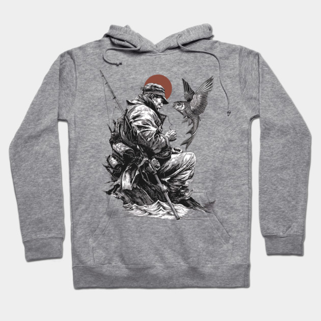 Old Fisher with Talking Fish – Zen Ink Tale Hoodie by TuncGK